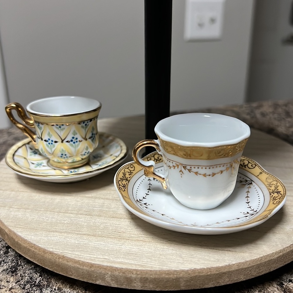 Vintage Miniature Tea Cup and Saucer Set- Set of 2